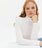 New Look White Ribbed Long Sleeve Roll Neck Top